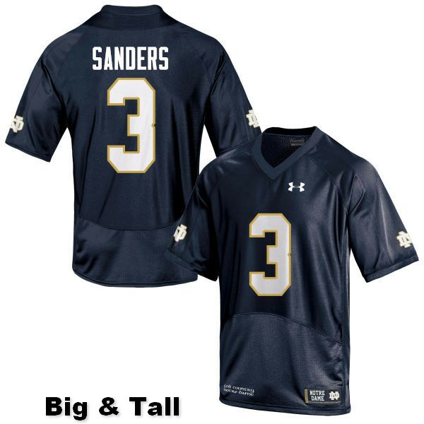 Men's NCAA Notre Dame Fighting Irish #3 C.J. Sanders Stitched College Under Armour Authentic Navy Blue Big & Tall Football Jersey MJ10I24OL